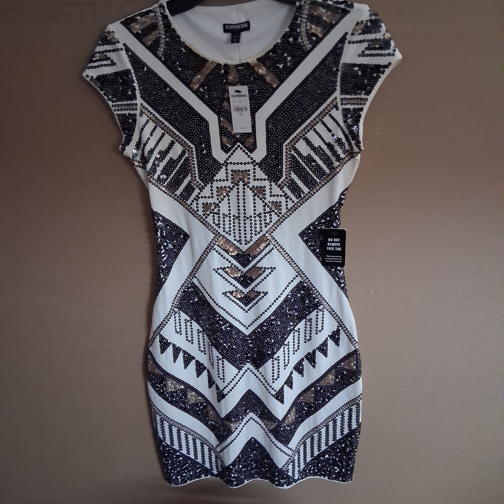 Express Black and White Sequin Mini Dress
